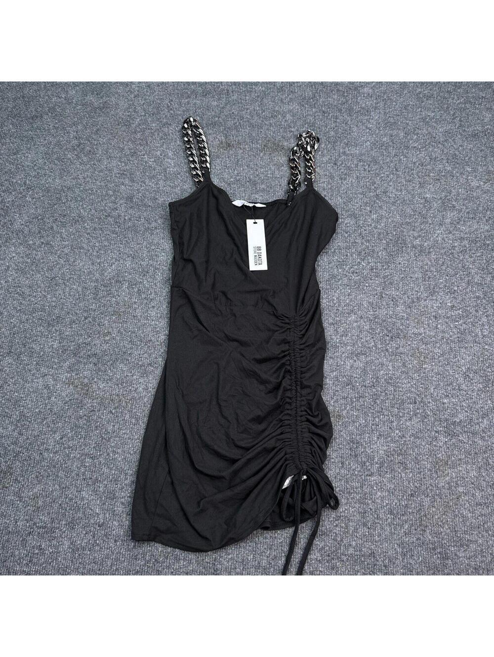 NWT Steve Madden BB Dakota Runched Dress Womens Size XS Black Chain Strap